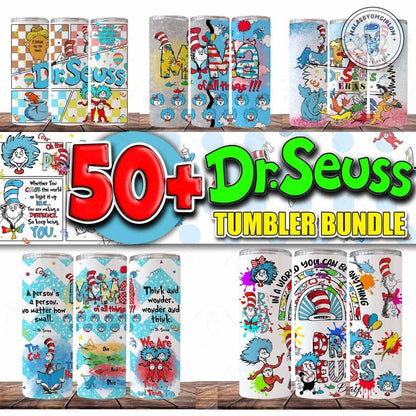 50+ Funny Dr Seuss Sublimation Tumbler Bundle, Cartoon Character 20oz Skinny Tumbler, Cat In The Hat Tumbler Wrap, Digital Download