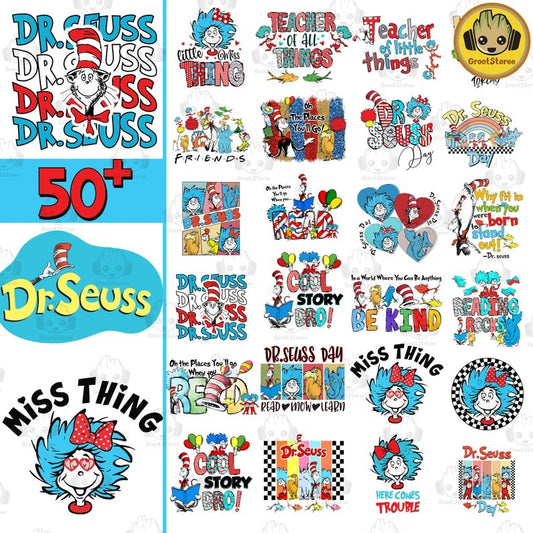 50+ Reading Day PNG Bundle, Oh The Place You Will Go Png, Little Miss Thing Png, Read Across America Png, Teaching Is My Thing Design File