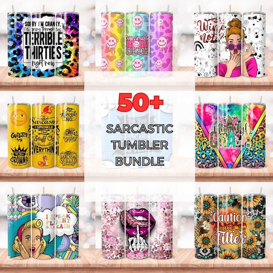 50+ Sarcastic Tumbler Wrap Bundle, 20oz Skinny Tumbler Designs, Funny Sarcastic Quotes, Digital Download, Perfect for Sublimation Projects