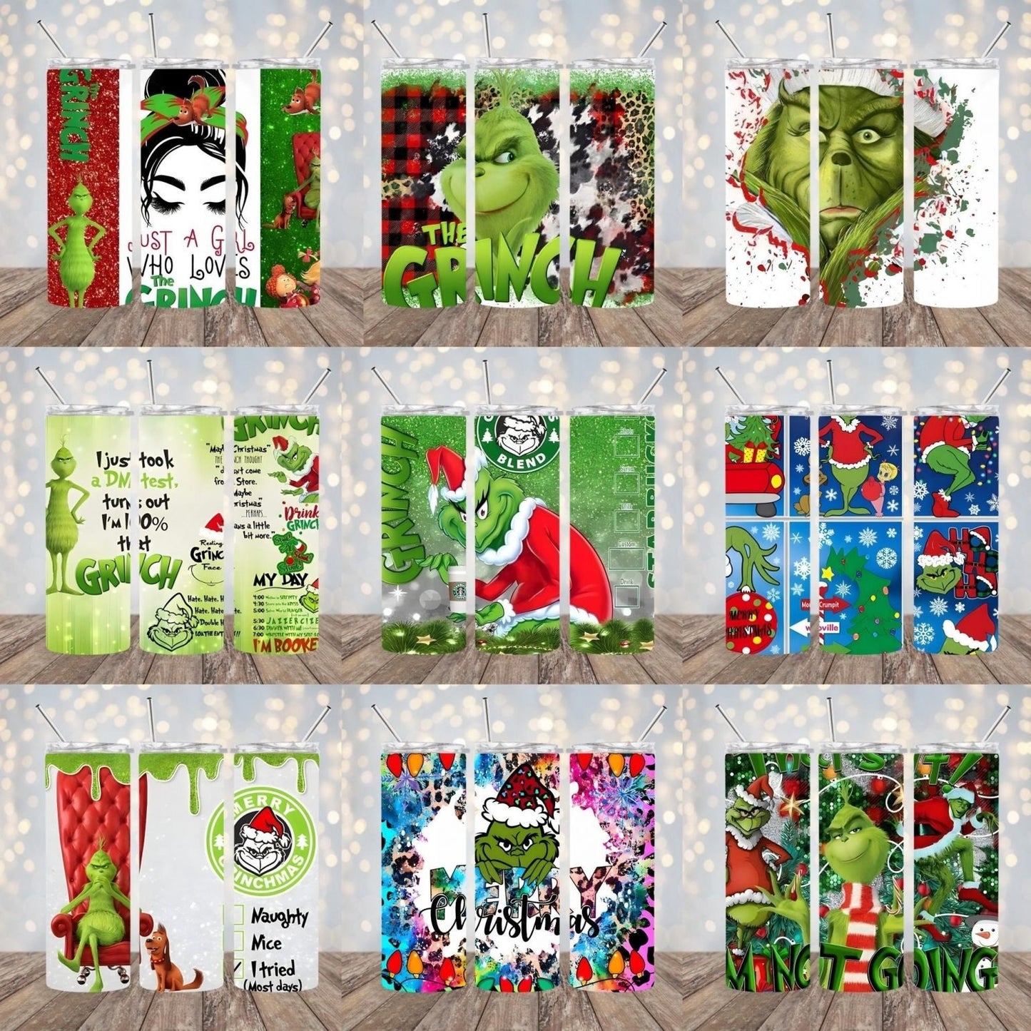 50+ The Grinch Christmas Tumbler Wrap Bundle with inflated, 20oz Skinny Tumbler Wrap with Grinch Christmas Designs – Digital PNG Sublimation