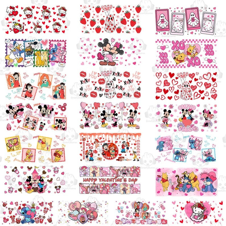 50+ Valentine Cartoon Couple 16 oz Glass Can Design Bundle, Valentine Movie UV DTF Cup Wrap Design Png, Retro Valentine Wrap Png