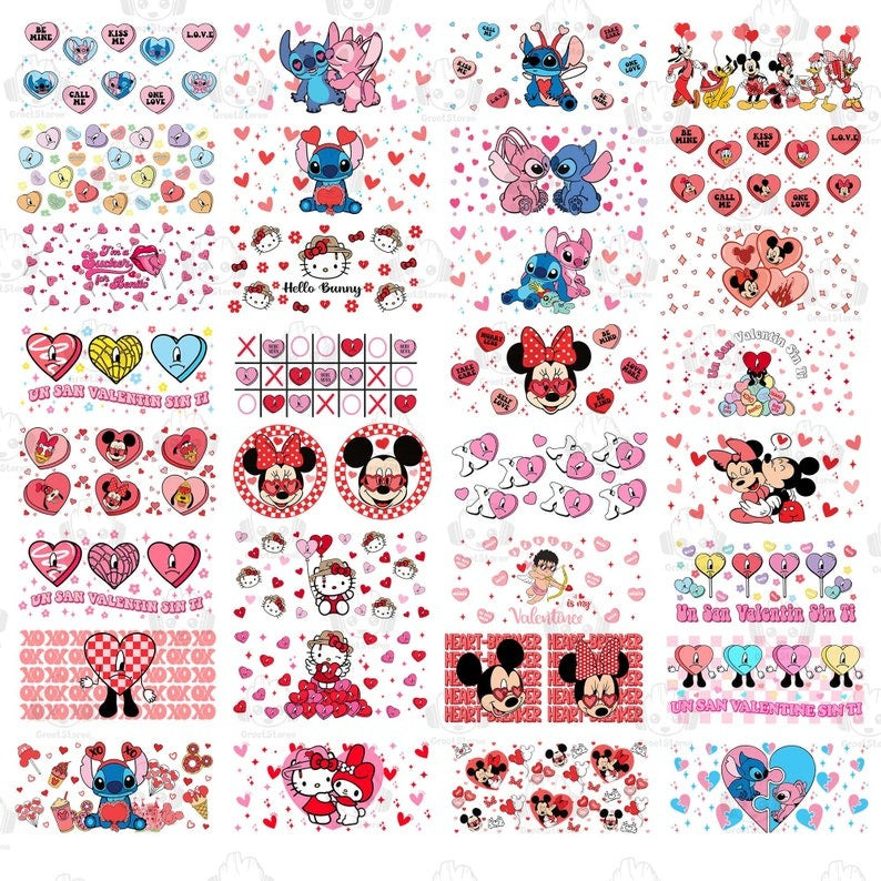 50+ Valentine Cartoon Couple 16 oz Glass Can Design Bundle, Valentine Movie UV DTF Cup Wrap Design Png, Retro Valentine Wrap Png