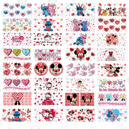 50+ Valentine Cartoon Couple 16 oz Glass Can Design Bundle, Valentine Movie UV DTF Cup Wrap Design Png, Retro Valentine Wrap Png