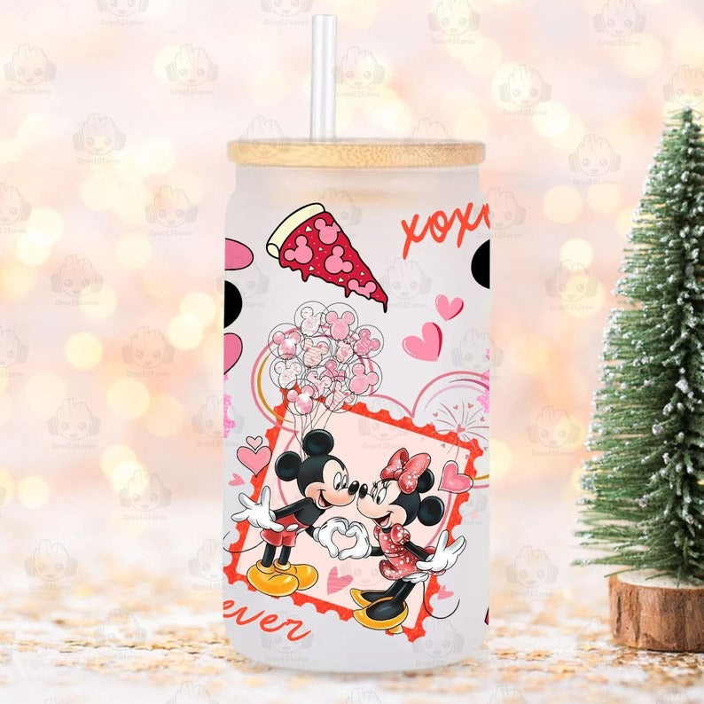 50+ Valentine Cartoon Couple 16 oz Glass Can Design Bundle, Valentine Movie UV DTF Cup Wrap Design Png, Retro Valentine Wrap Png