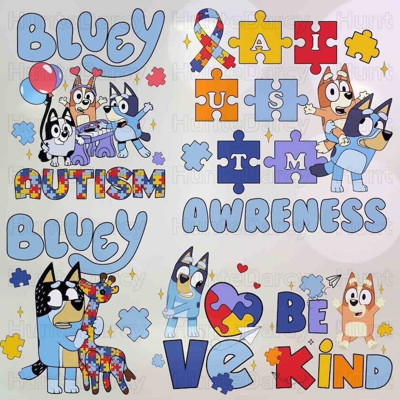 5 Autism Blue Awareness PNG, Autism Puzzle Png, Funny Dog And Friends Png, Character Cartoon Autism Png, Autism Be Kind Png