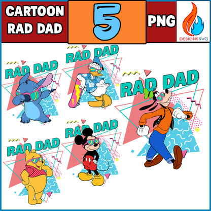 5 Cartoon Rad Dad Png Bundle, Father's Day Png, Mouse and Honey Bear Png, Dad Life Png, Dad Shirt Design, Father's Day Gift