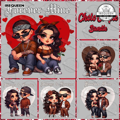 5 Chicano Couple Valentine Design, Spanish Always and Forever Couple Png, Valentines Day Png, Old School Cholo Couple Png, Digital File