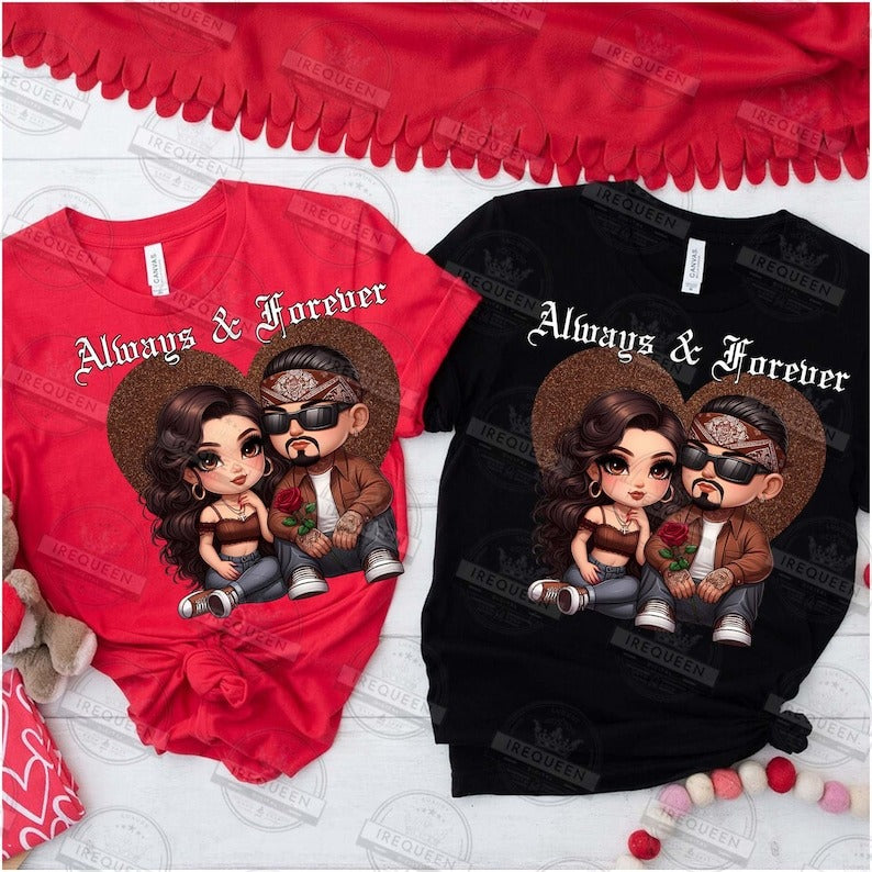 5 Chicano Couple Valentine Design, Spanish Always and Forever Couple Png, Valentines Day Png, Old School Cholo Couple Png, Digital File