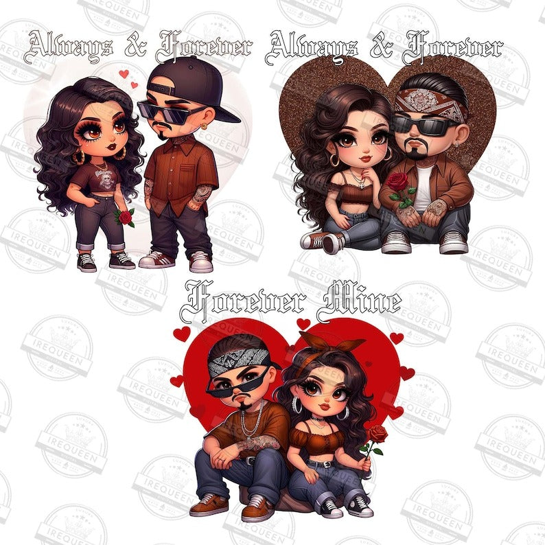 5 Chicano Couple Valentine Design, Spanish Always and Forever Couple Png, Valentines Day Png, Old School Cholo Couple Png, Digital File