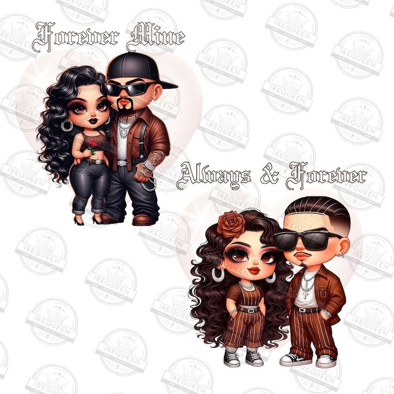 5 Chicano Couple Valentine Design, Spanish Always and Forever Couple Png, Valentines Day Png, Old School Cholo Couple Png, Digital File