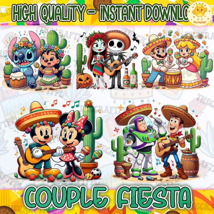 5 Fiesta Cartoon Couple Png Bundle, Fiesta Squad Png, Cinco de Mayo Squad Bundle, Cinco de Mayo Bundle, Mexican Png, Digital Download