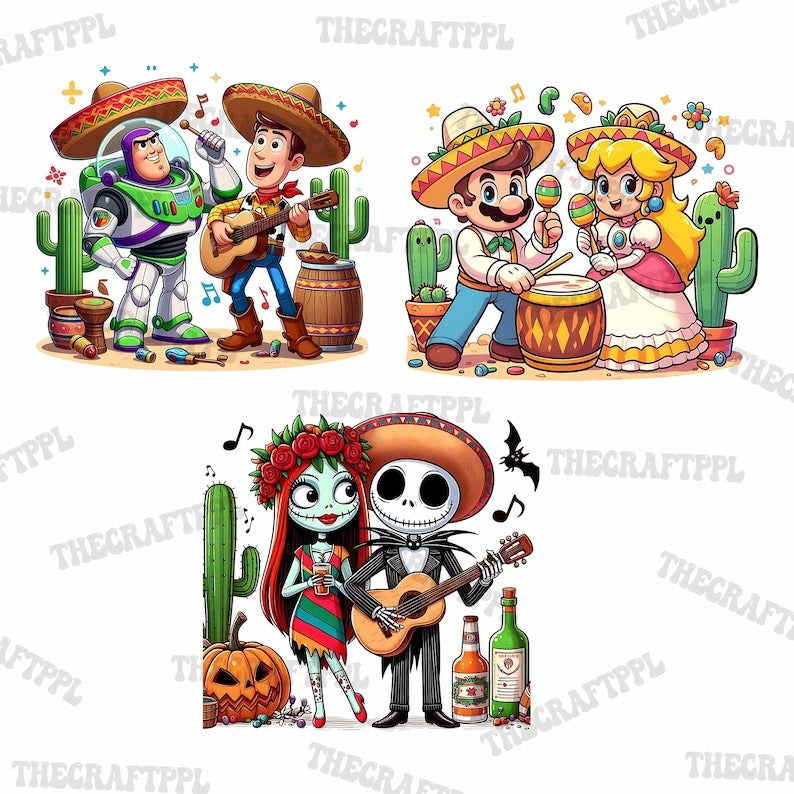 5 Fiesta Cartoon Couple Png Bundle, Fiesta Squad Png, Cinco de Mayo Squad Bundle, Cinco de Mayo Bundle, Mexican Png, Digital Download