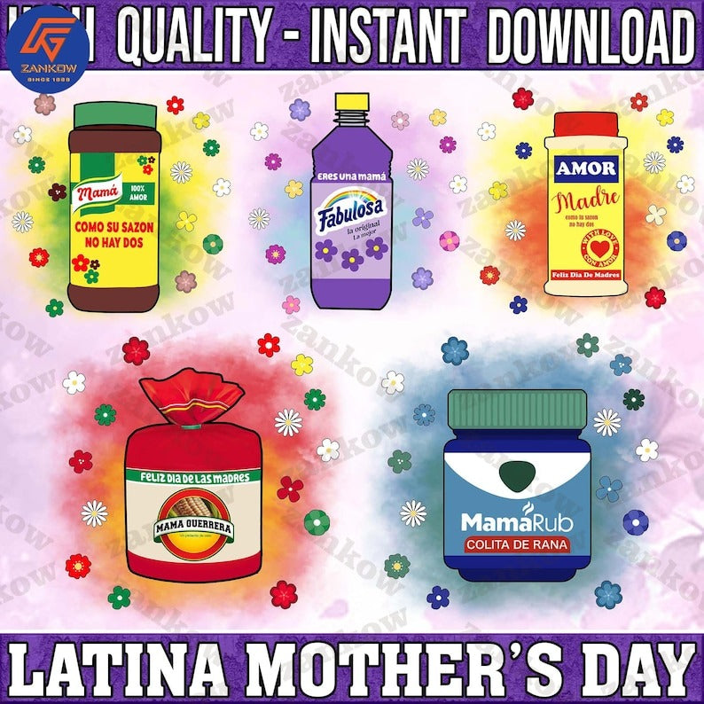 5 Latina Mom Bouquet Toppers Bundle, Mama tu saxon es unico, Fabulosa, Mama Guerrera, VapoRub Mom, Instant Download PNG, Abuela Latina