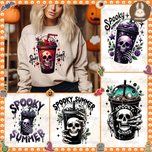 5 Spooky Summer Coffee PNG, Summer Vibes Skeleton Png