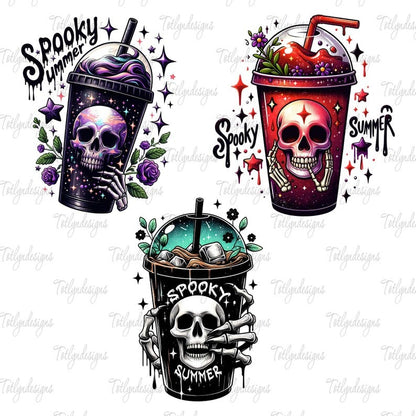 5 Spooky Summer Coffee PNG, Summer Vibes Skeleton Png