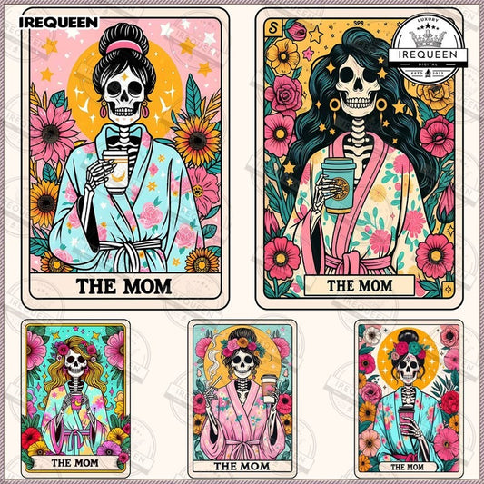 5 The Mom Tarot Card PNG Bundle, Funny Woman Skeleton Mother Design, Witchy Vibes Skull Png, Floral Mama Png, Digital File