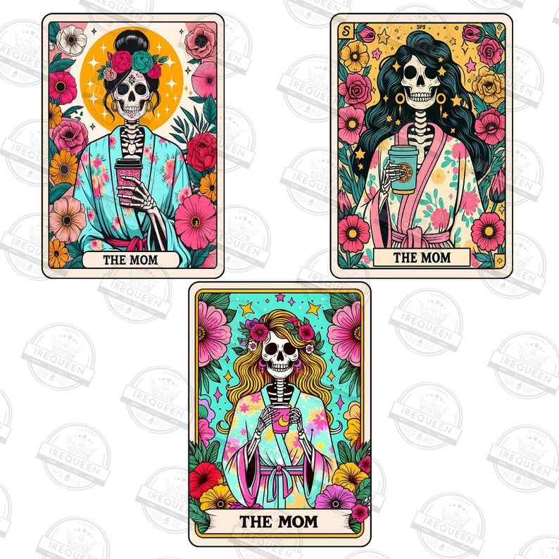 5 The Mom Tarot Card PNG Bundle, Funny Woman Skeleton Mother Design, Witchy Vibes Skull Png, Floral Mama Png, Digital File