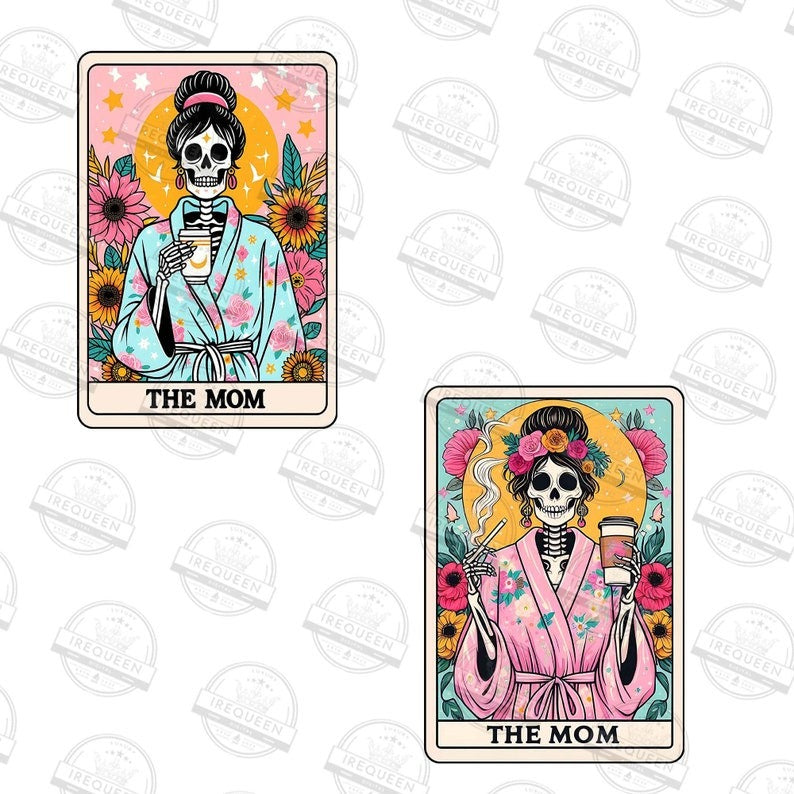 5 The Mom Tarot Card PNG Bundle, Funny Woman Skeleton Mother Design, Witchy Vibes Skull Png, Floral Mama Png, Digital File