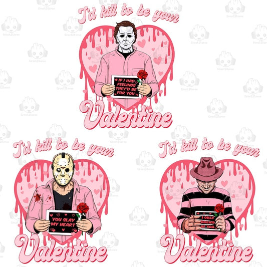 5 Valentine Horror Killers Png Bundle, I’d Kill To Be Your Valentine Png Bundle, Be My Valentine Png, Killer Character Movie Love Png