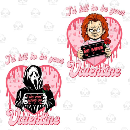 5 Valentine Horror Killers Png Bundle, I’d Kill To Be Your Valentine Png Bundle, Be My Valentine Png, Killer Character Movie Love Png