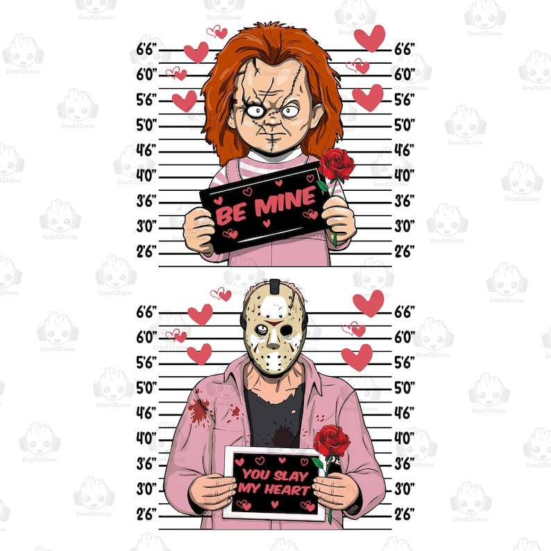 5 Valentine Horror Killers Png Bundle, Valentine Killer Love Png Bundle, Be My Valentine Png, Killer Character Movie Love Png, Digital File.1