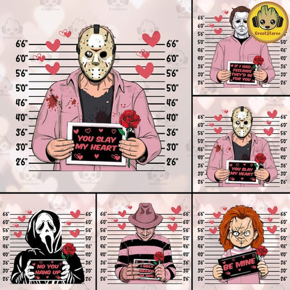 5 Valentine Horror Killers Png Bundle, Valentine Killer Love Png Bundle, Be My Valentine Png, Killer Character Movie Love Png, Digital File.1