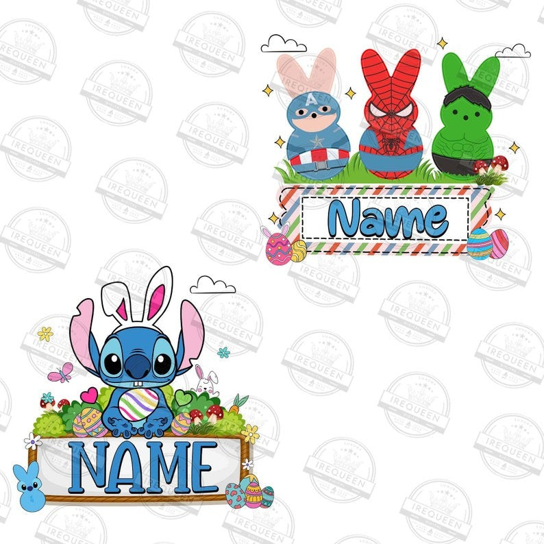 5+ CUSTOM Cartoon Easter Bunny Png Bundle, Kids Name Peeps Easter Day, Custom Easter Png, Bunny Superhero Easter Png, Digital File