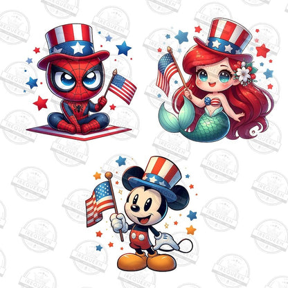 5+ Cartoon 4th of July PNG Bundle, Princess Independence Day Png, American Patriotic Movie Png, Superhero Fourth Of July Png, Digital File