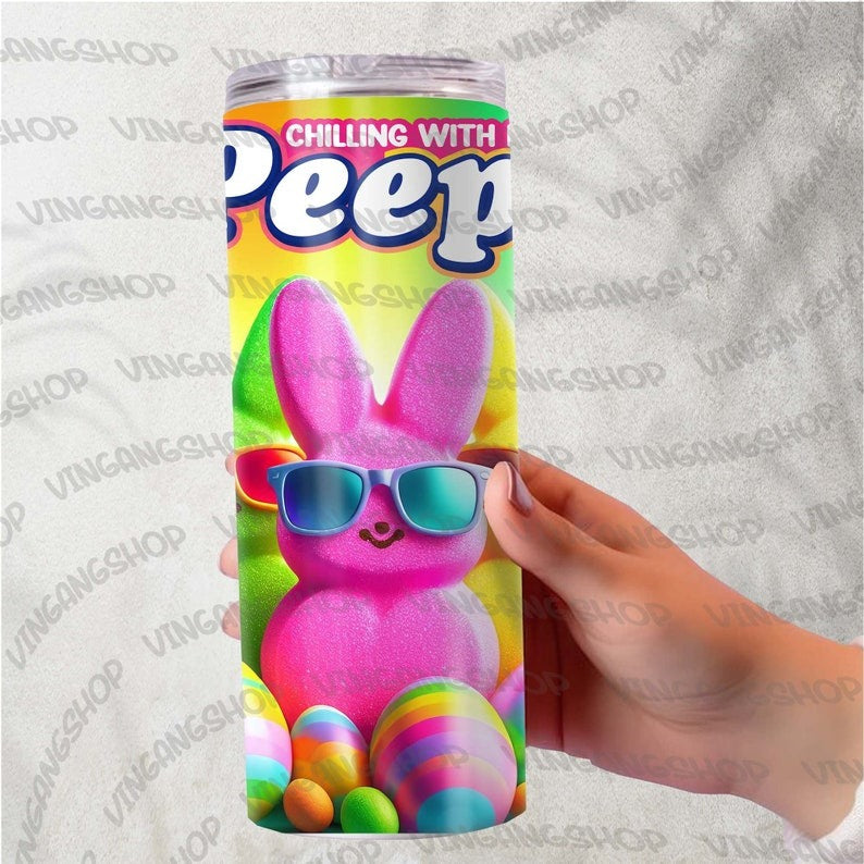 5+ Chilling With My Peeps Tumbler Wrap, Funny Easter Bunny 20oz Skinny Tumbler Sublimation Design Png, Cute Happy Easter, Instant Download