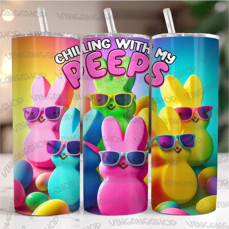 5+ Chilling With My Peeps Tumbler Wrap, Funny Easter Bunny 20oz Skinny Tumbler Sublimation Design Png, Cute Happy Easter, Instant Download