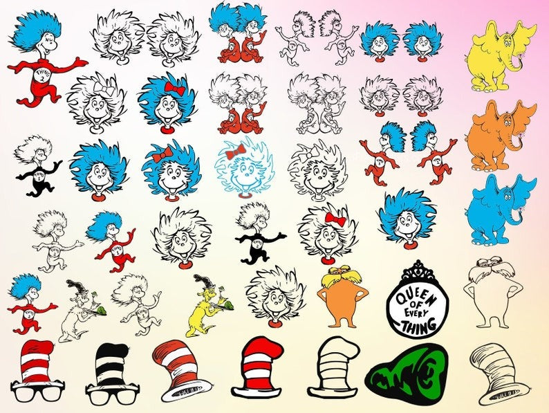 600+ Files Dr Seuss Svg Bundle Layered Item, Dr. Seuss Quotes Cat In The Hat Svg Clipart, Cricut, Digital Vector Cut File, Cat And The Hat