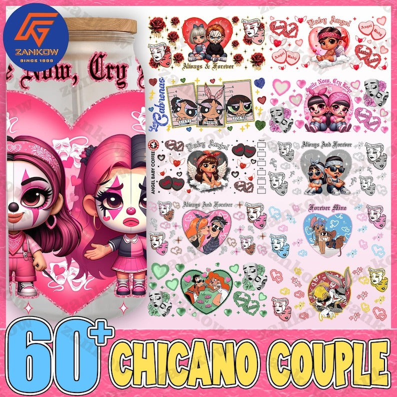 60+ Chicano Always And Forever Cholo Couple 16oz Glass Can PNG Bundle, Chola Couple 16oz Libbey Glass Can Wrap, Old School Chicano Glass