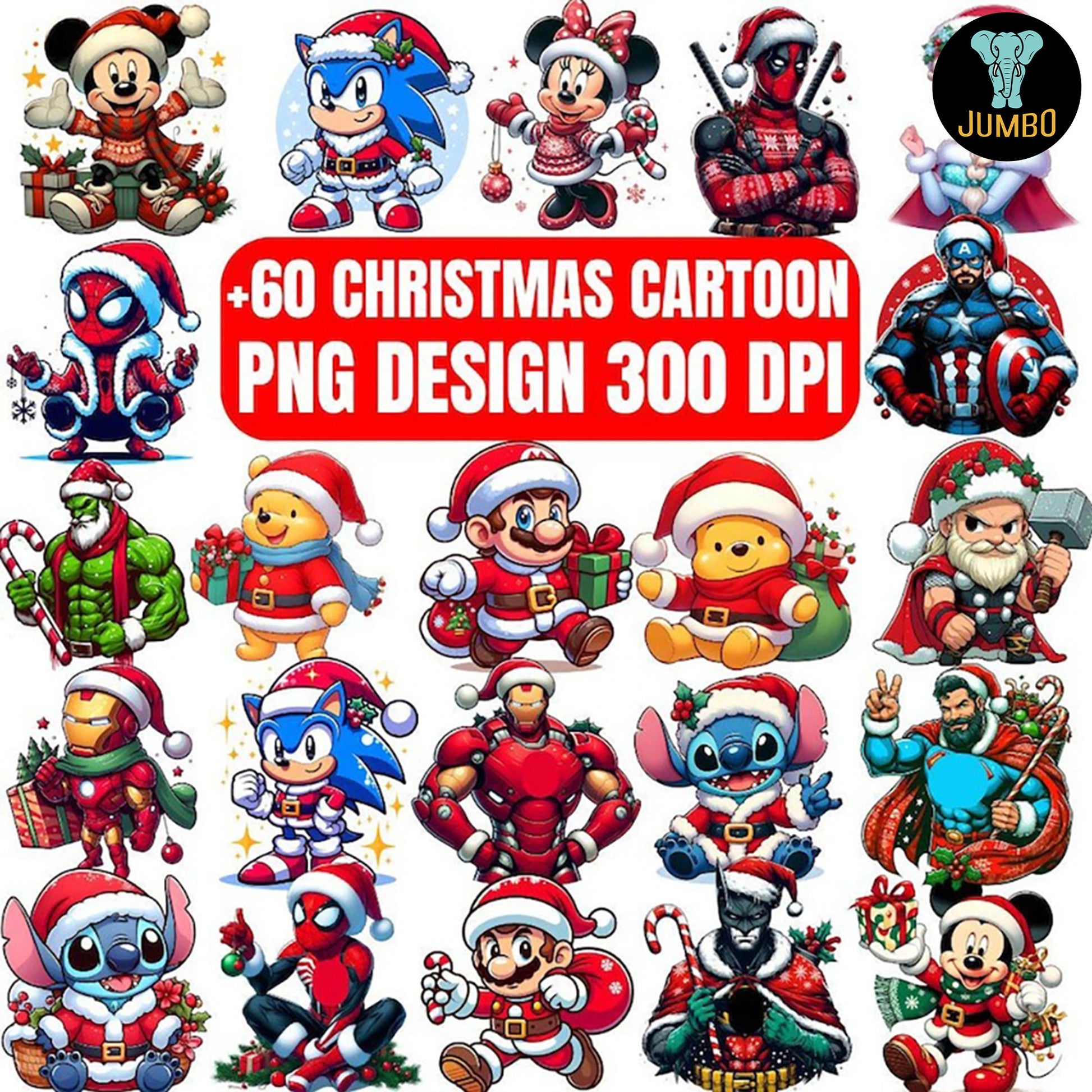 60_ChristmasCartoonSublimationDesignPngBundle