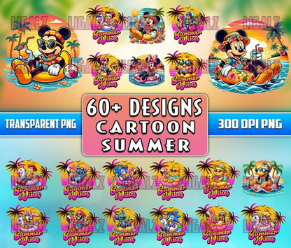 60+ Designs Cartoon Summer Bundle PNG, Cartoon PNG, Summer 2024 PNG Sublimation, Beach Summer Png, Clipart, Digital Download