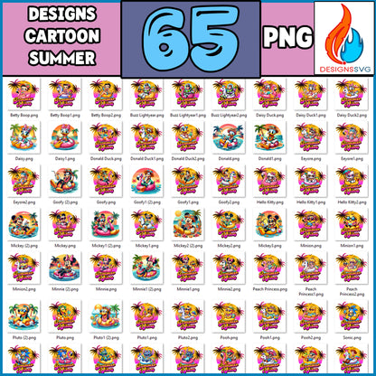 60+ Designs Cartoon Summer Bundle PNG, Cartoon PNG, Summer 2024 PNG Sublimation, Beach Summer Png, Clipart, Digital Download