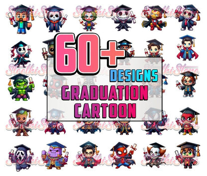 60+ Files Cartoon Graduation Bundle PNG, Graduation 2024 PNG, Graduation Chibi PNG Sublimation, Clipart, Digital Download