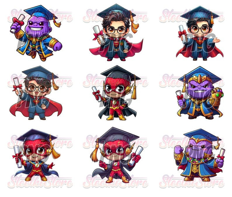 60+ Files Cartoon Graduation Bundle PNG, Graduation 2024 PNG, Graduation Chibi PNG Sublimation, Clipart, Digital Download