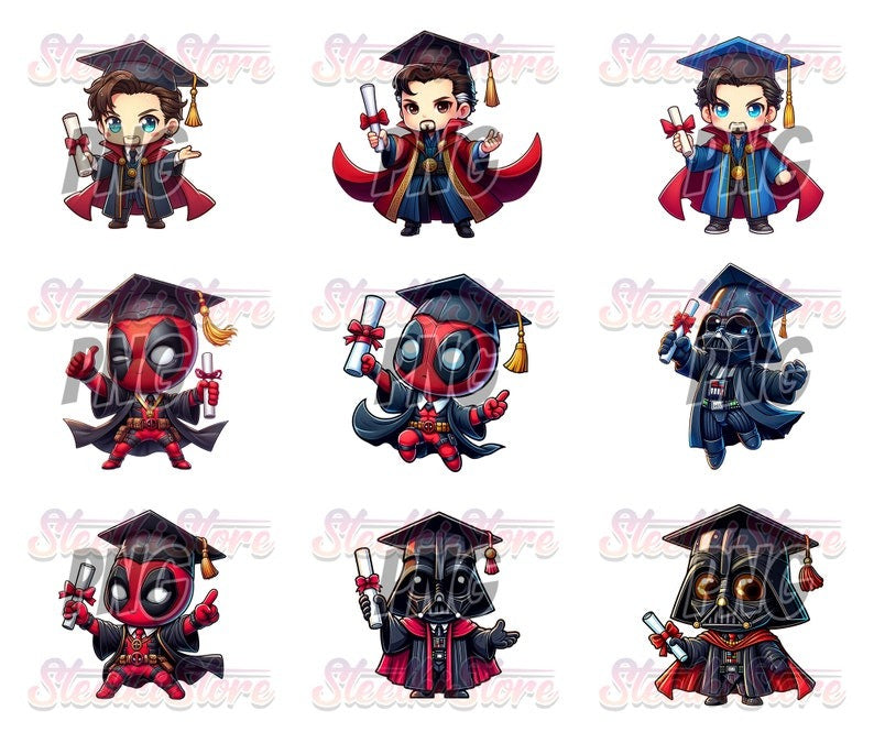 60+ Files Cartoon Graduation Bundle PNG, Graduation 2024 PNG, Graduation Chibi PNG Sublimation, Clipart, Digital Download