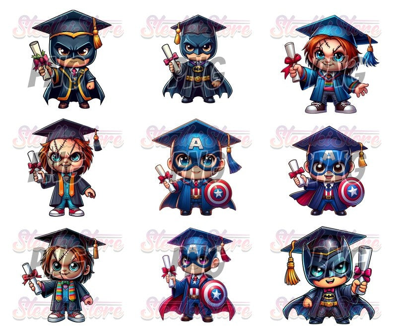 60+ Files Cartoon Graduation Bundle PNG, Graduation 2024 PNG, Graduation Chibi PNG Sublimation, Clipart, Digital Download