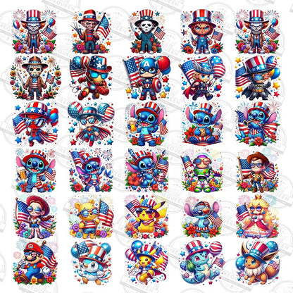 60+ Cartoon Fourth Of July PNG Bundle, 4th of July Png Sublimation, Digital Download