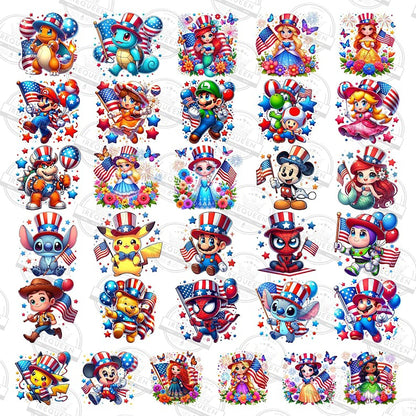 60+ Cartoon Fourth Of July PNG Bundle, 4th of July Png Sublimation, Digital Download