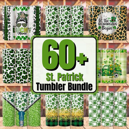 60+ St Patrick's Tumbler Wrap Designs Bundle, Shamrock Tumbler PNG, St Patricks Day Sublimation Designs, 20oz skinny Tumbler Wrap PNG