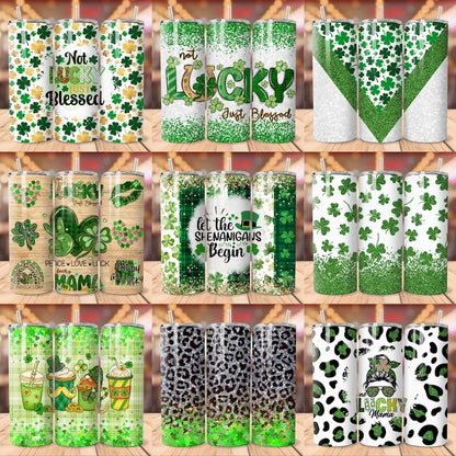 60+ St Patrick's Tumbler Wrap Designs Bundle, Shamrock Tumbler PNG, St Patricks Day Sublimation Designs, 20oz skinny Tumbler Wrap PNG