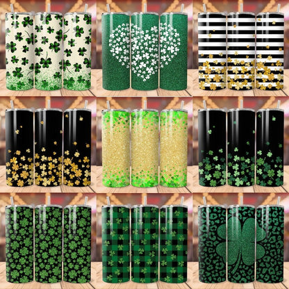 60+ St Patrick's Tumbler Wrap Designs Bundle, Shamrock Tumbler PNG, St Patricks Day Sublimation Designs, 20oz skinny Tumbler Wrap PNG