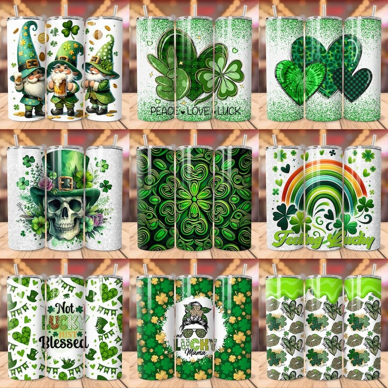 60+ St Patrick's Tumbler Wrap Designs Bundle, Shamrock Tumbler PNG, St Patricks Day Sublimation Designs, 20oz skinny Tumbler Wrap PNG