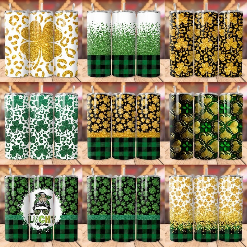 60+ St Patrick's Tumbler Wrap Designs Bundle, Shamrock Tumbler PNG, St Patricks Day Sublimation Designs, 20oz skinny Tumbler Wrap PNG