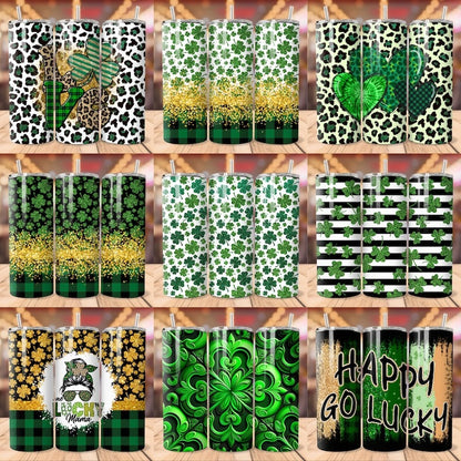 60+ St Patrick's Tumbler Wrap Designs Bundle, Shamrock Tumbler PNG, St Patricks Day Sublimation Designs, 20oz skinny Tumbler Wrap PNG