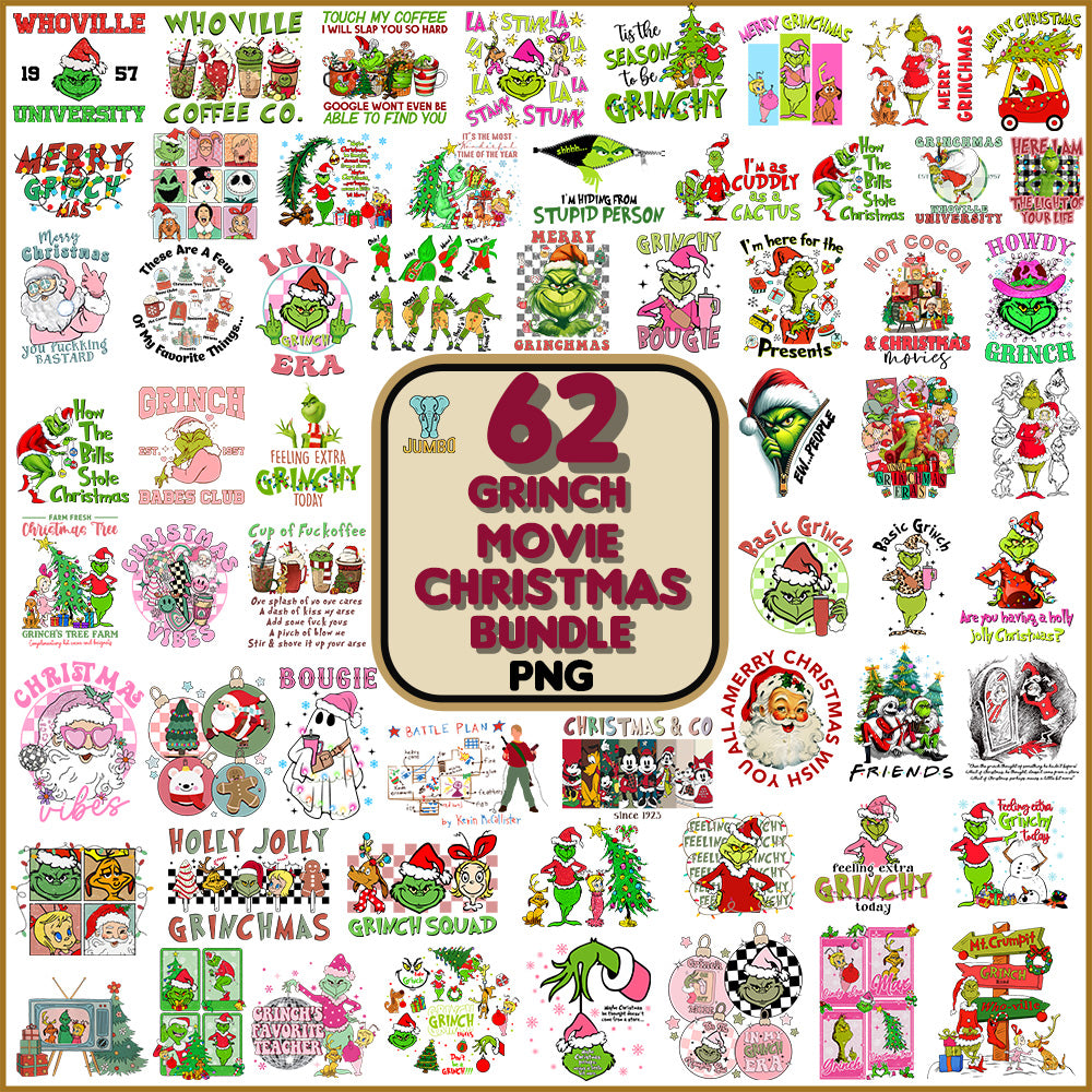 62GrinchMovieChristmasPngBundle