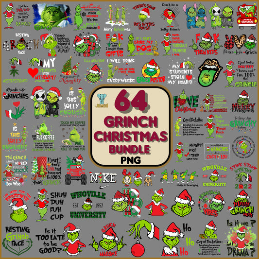 64GrinchChristmasPngBundle