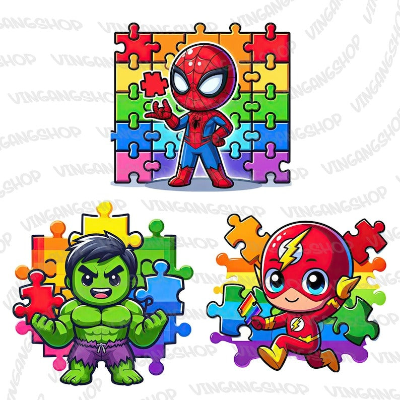 6 Autism Superhero Png Bundle, Autism Awareness Png, Awareness Png, Be Kind Png, Puzzle Png, Autism Kid Png, Instant Download